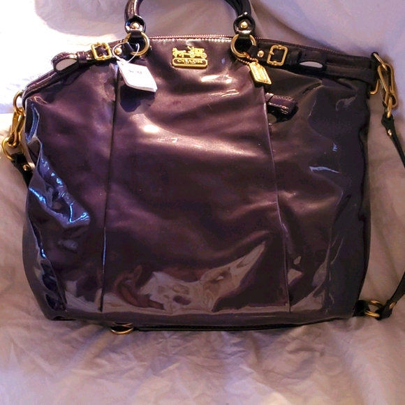 Coach Handbags - For maometto77.  NWT Coach Patent Aubergine Madison Lindsey Sachel